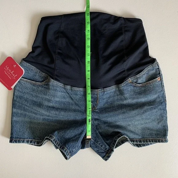 Isabel Maternity Shorts Size 8 Blue Jean Maternity Shorts Crossover Panel NWT - Picture 12 of 12